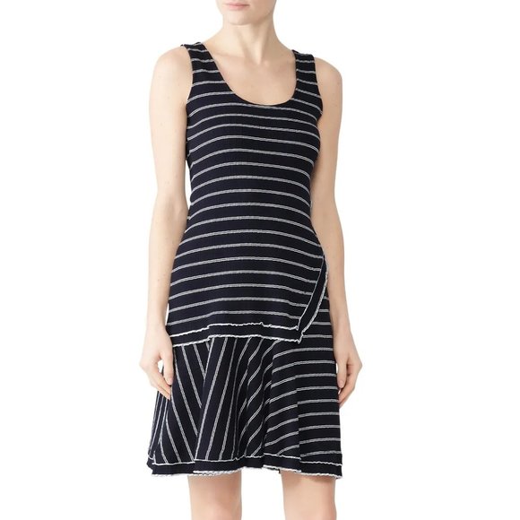Derek Lam 10 Crosby Navy and White Striped Layered Tank Dress - Picture 1 of 9
